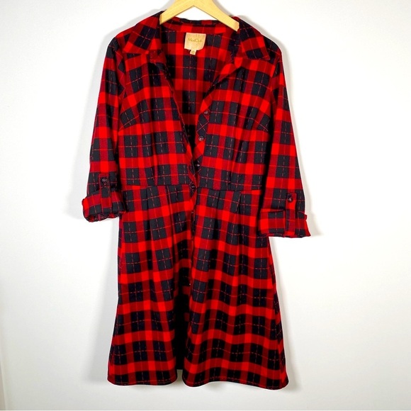 ModCloth Buffalo Plaid Checkered Full Button Up Down Midi Dress Size Medium - Picture 1 of 6
